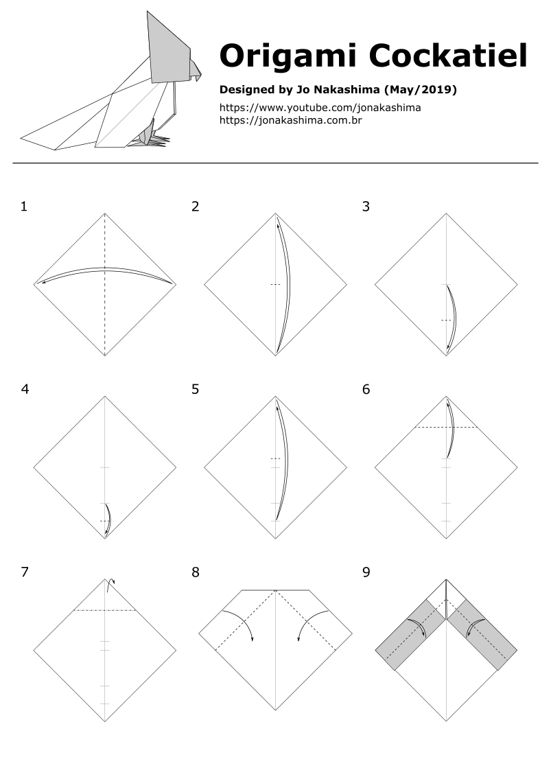 Origami Cockatiel diagrams page 1