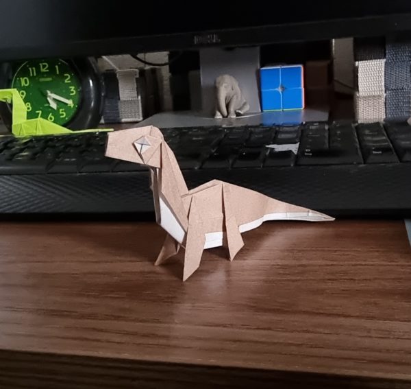 Origami dinosaur with color changes
