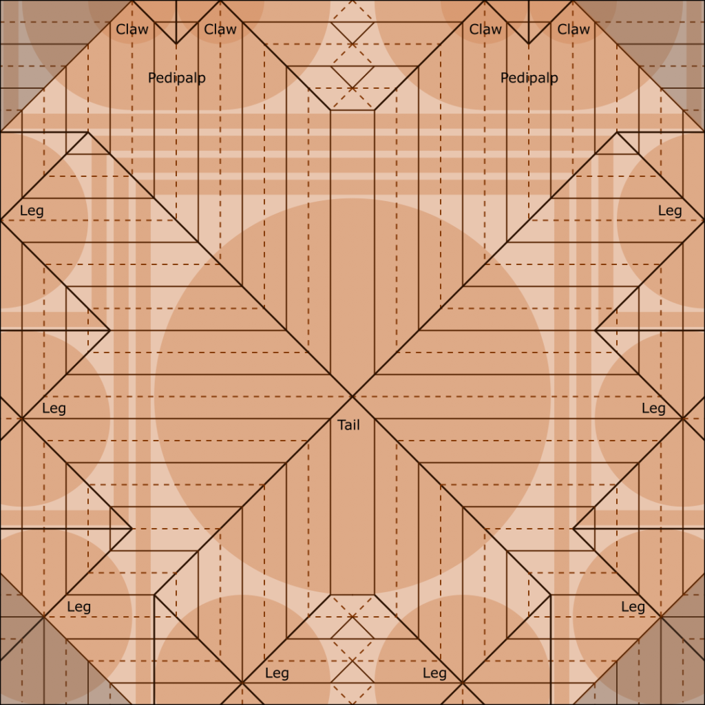 Origami Scorpion Crease Pattern - Designed by Jo Nakashima