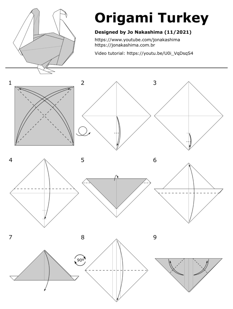 Origami Turkey diagrams page 1